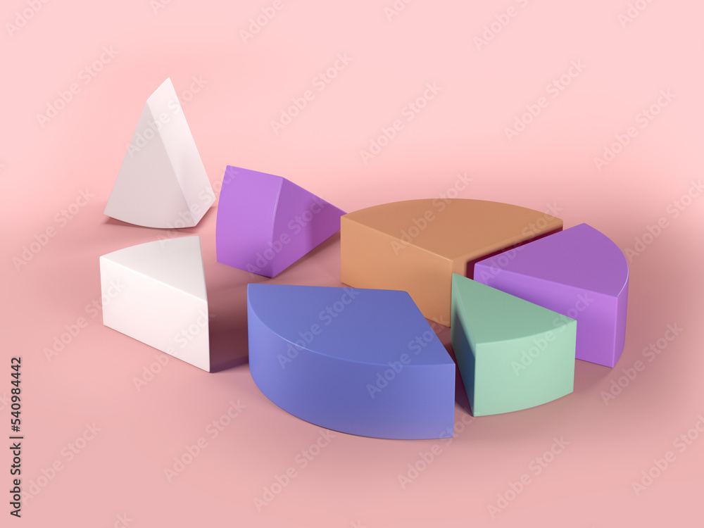 Obraz premium 3D Illustration Pie And Column Charts - Isolated On The Pink Background.