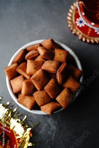 Homemade Shakarpara or Shankarpali - Diwali snacks, selective focus photo