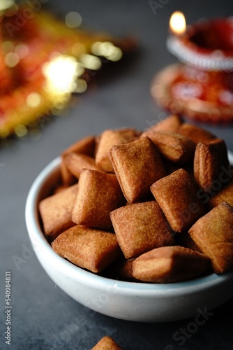 Homemade Shakarpara or Shankarpali - Diwali snacks, selective focus photo