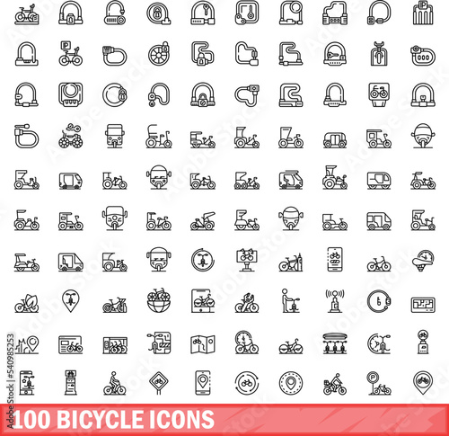 100 bicycle icons set. Outline illustration of 100 bicycle icons vector set isolated on white background