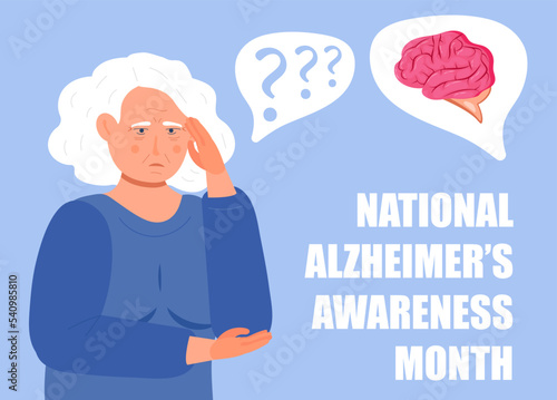 National Alzheimer awareness month in USA concept vector. Dementia, neurology health care, Parkinson or Alzheimer disease metaphor are shown.