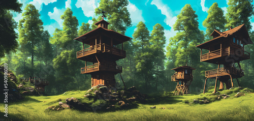 Artistic concept painting of a watch tower on the landscape  background illustration.