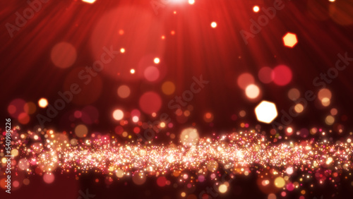 Red glow particle background, Christmas xmas valentine, Red glitter bokeh vintage lights ray beam.