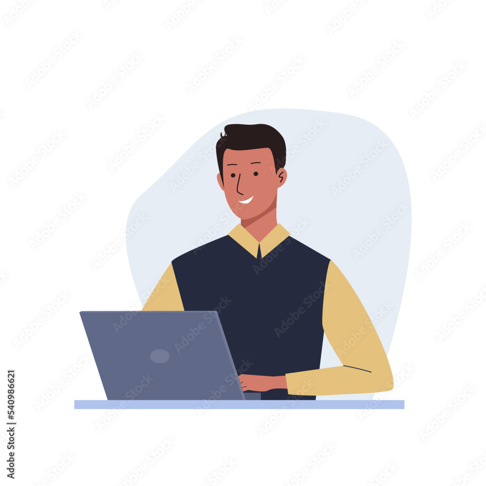 Man working with laptop isolated vector illustration