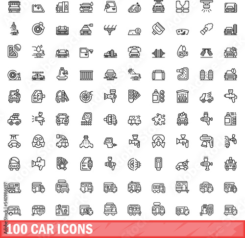 100 car icons set. Outline illustration of 100 car icons vector set isolated on white background