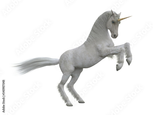 Fotografia, Obraz White unicorn rearing up on hind legs
