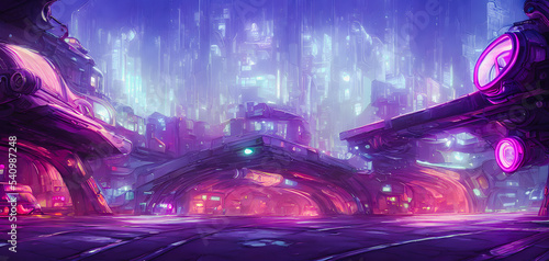 Artistic concept painting of a cyberpunk city street, background illustration