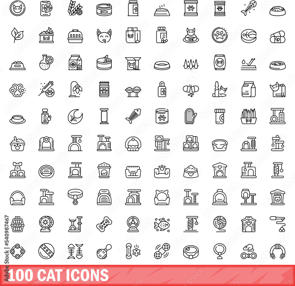 100 cat icons set. Outline illustration of 100 cat icons vector set isolated on white background 100 cat icons set. Outline illustration of 100 cat icons vector set isolated on white background