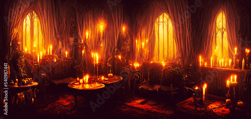 Artistic concept painting of a beautiful scary halloween interior