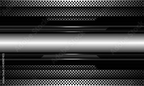 Abstract silver banner black line cyber geometric circle mesh pattern design ultramodern background texture vector