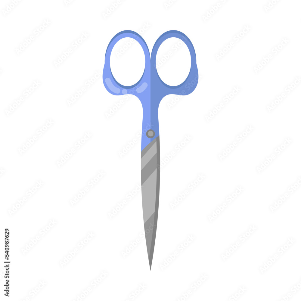 Metal or steel scissors with blue handle cartoon illustration. Equipment or instrument for stationery or handicrafts, closed shears, paper cutting tool on white background. Craft concept Metal or steel scissors with blue handle cartoon illustration. Equipment or instrument for stationery or handicrafts, closed shears, paper cutting tool on white background. Craft concept