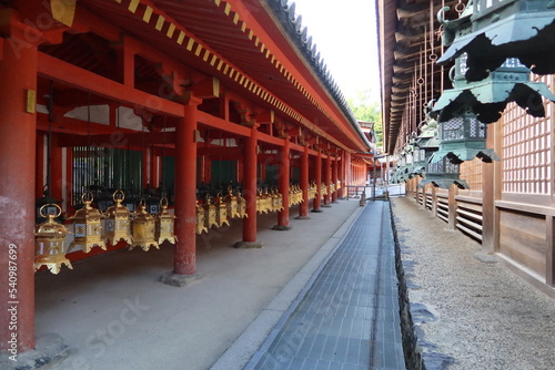 A Japanese shrine   the scene of  Naorai-den Rite Hall in the precincts of Kasuga-Taisha Shrine in Nara City in Nara Prefecture                                                                                    