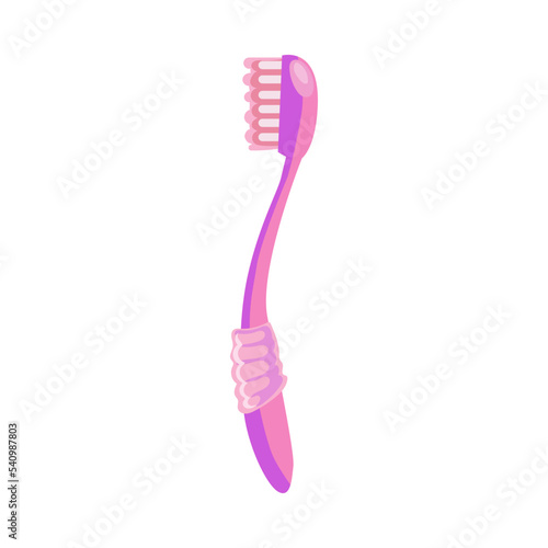 Pink cartoon toothbrush illustration. Kids and adults dental cleaning brush for whiter smile and dental health vector illustration. Mouth cavity hygiene concept