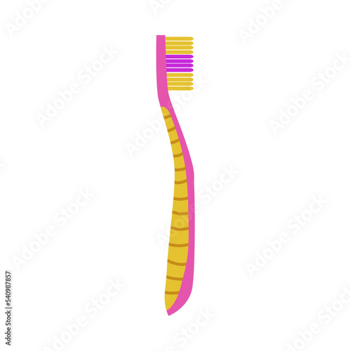 Pink and yellow cartoon toothbrush illustration. Kids and adults dental cleaning brush for whiter smile and dental health vector illustration. Mouth cavity hygiene concept