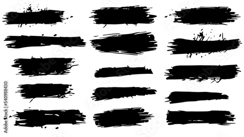 Set of brush strokes black silhouette in grunge style. Irregular shapes and rough edges. Clipart for t-shirt or website.
