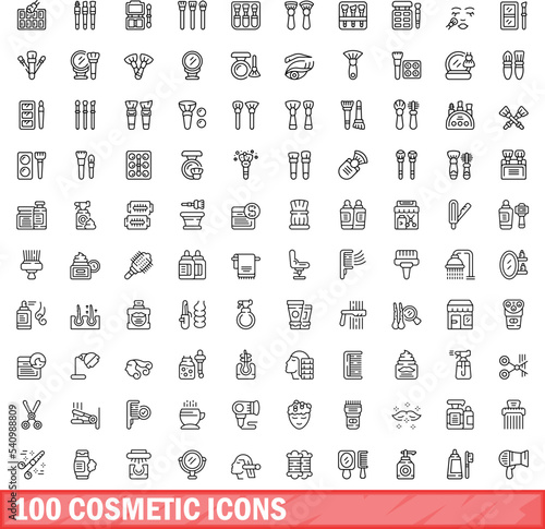 100 cosmetic icons set. Outline illustration of 100 cosmetic icons vector set isolated on white background