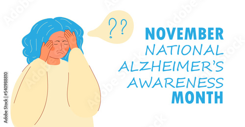 National Alzheimer awareness month in USA concept vector. Dementia, neurology health care, Parkinson or Alzheimer disease metaphor are shown.