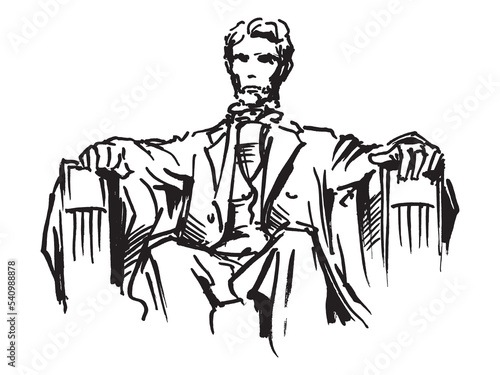 Abraham Lincoln 16th president of the United States. A man is sitting in a chair
