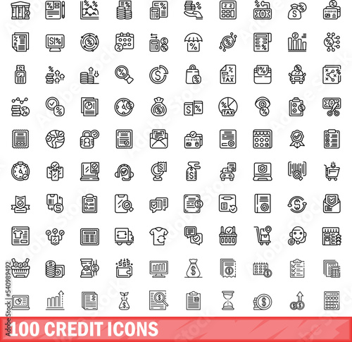 100 credit icons set. Outline illustration of 100 credit icons vector set isolated on white background