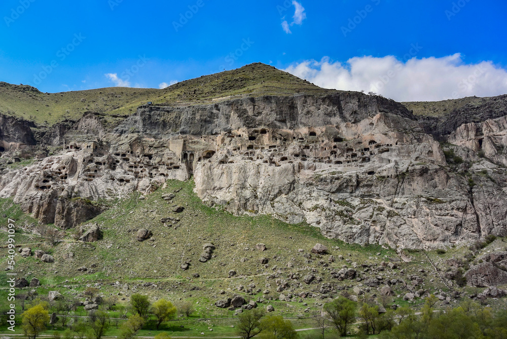 View of the cave city of Vardzia. Vardzia-cave monastery in South Georgia, April 30, 2019, Georgia.