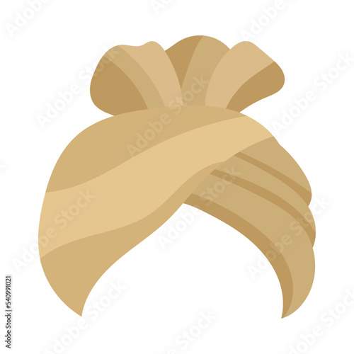 Arabian or Indian beige turban cartoon illustration. Traditional Sikh hat, pagri or headgear for man isolated on white background. Headdress, Arab culture concept