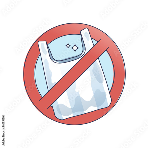 Say no to plastic bag and stop pollution with packaging waste outline concept. Sign with garbage and trash as consumerism negative side effect vector illustration. Reduce harmful polystyrene products.