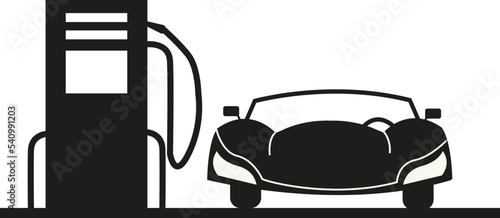 Panneau silhouettes pompe à carburant et voiture décapotable