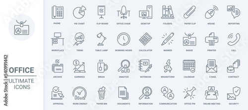 Fotografie, Obraz Office communication and documents thin line icons set vector illustration