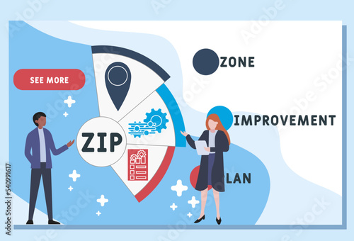 ZIP - Zone Improvement Plan acronym. business concept background. vector illustration concept with keywords and icons. lettering illustration with icons for web banner, flyer, landing