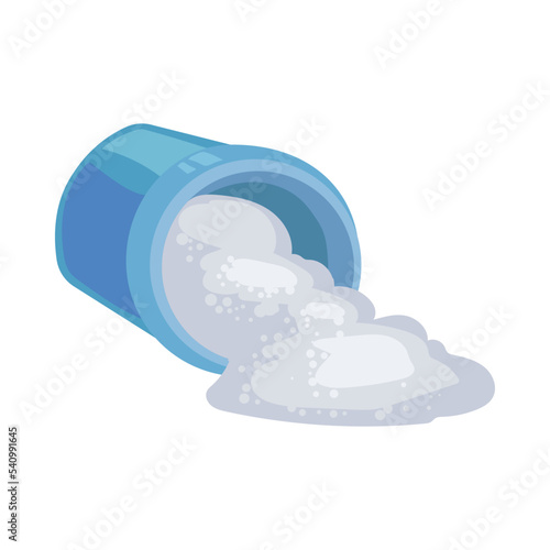 Cup with white granulated sugar. Sugar scattered on surface. Vector illustration isolated in white background. Sweet food, sucrose concept.