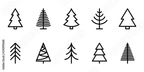 Set christmas tree icons in line style