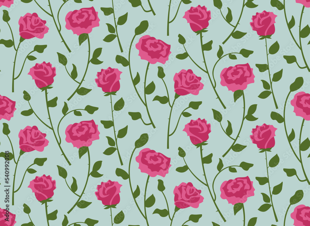 Seamless pattern with roses. Beautiful nature texture in flat style.