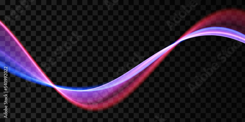 Blue and red abstract wave. Magic line design. Flow curve motion element. Neon gradient wavy illiustration.