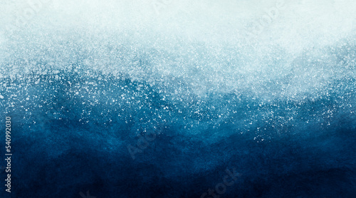 Fototapeta Naklejka Na Ścianę i Meble -  Abstract blue paint background with white splatter like snow grunge texture vintage style in concept winter, ocean, sky.