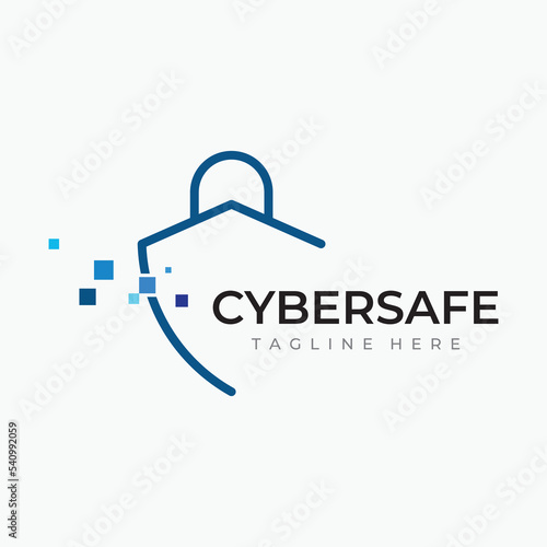 Creative technology digital cyber security logo template design with modern shield and key protection concept. Logo for business, digital and technology.