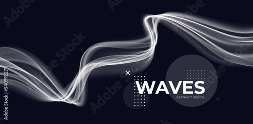 White abstract wave. Magic line design. Flow curve motion element. Neon gradient wavy illiustration.