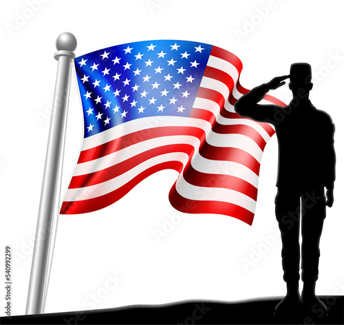 Saluting Soldier Patriotic American Flag Design photo