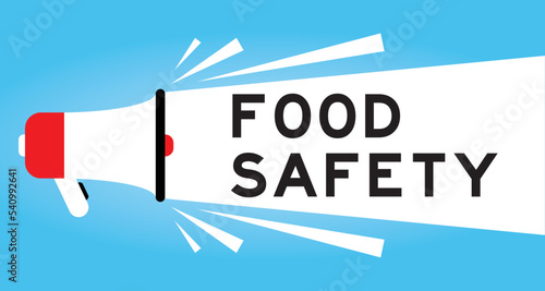 Color megaphone icon with word food safety in white banner on blue background