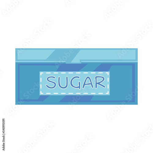 Closed box of cube sugar. Carton box with cube sugar. Vector illustration isolated in white background. Sweet food, sucrose concept.