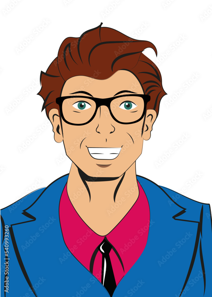 Pop art brown hair man with glasses