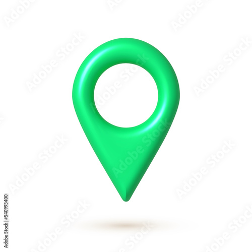Green 3d map geo pin icon. Web location pointer. 3d realistic vector design element.