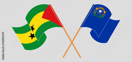 Crossed and waving flags of Sao Tome and Principe and The State of Nevada