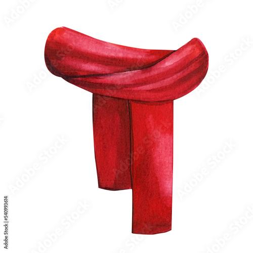 Red scarf on isolated white background, watercolor illustration.