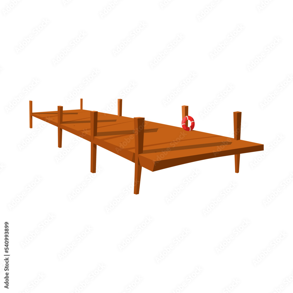 Fototapeta premium Ilustracja wektorowa drewnianego doku, promenady lub mola. Element wakacji letnich na białym tle. Koncepcja wakacji