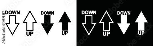 Up arrow and down arrow icon vector. Directions to the top and bottom sign silhouette. Outline curve rise arrow and flat symbol illustration