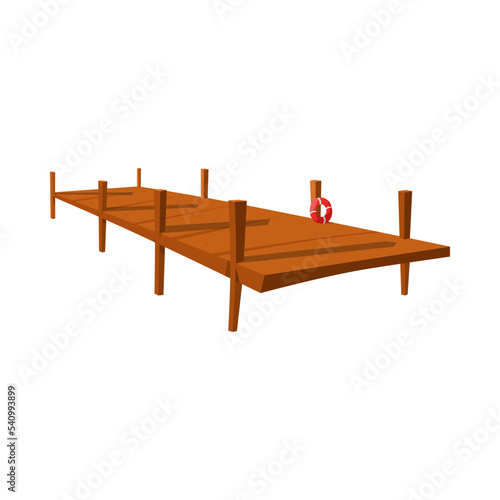 Wooden dock, boardwalk or pier vector illustration. Summer holiday element isolated on white background. Vacation concept