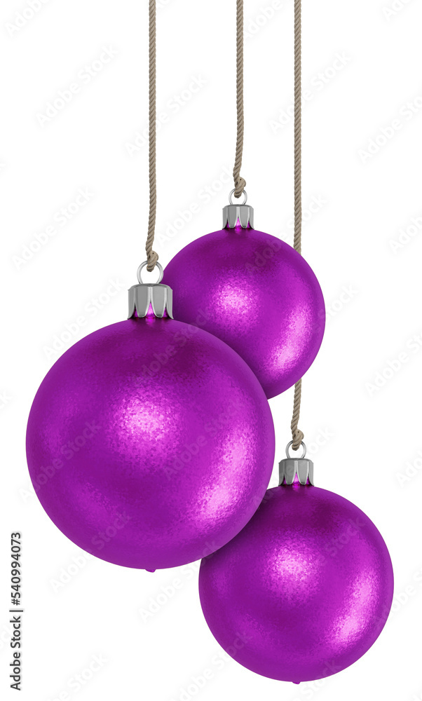 Purple christmas balls. Render 3d. Isolated on transparent background