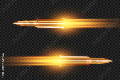 Flying bullet in motion, realistic shot.