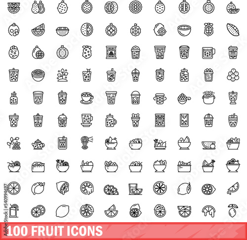 100 fruit icons set. Outline illustration of 100 fruit icons vector set isolated on white background