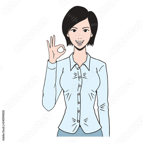 okポーズの日本人女性